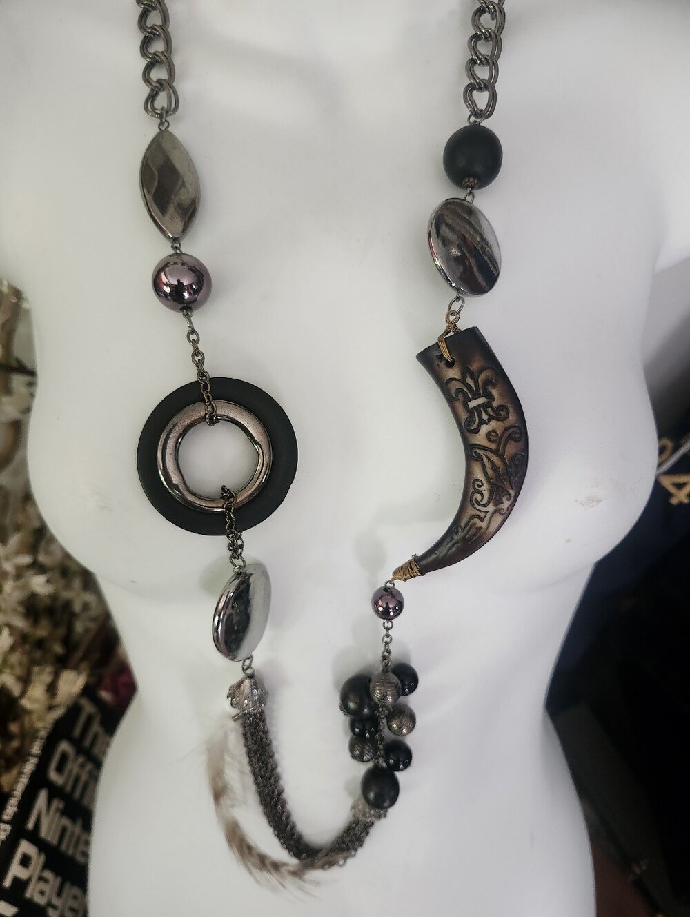 You & I Boho Long Mixed-Metal Black and Bronze Statement Necklace